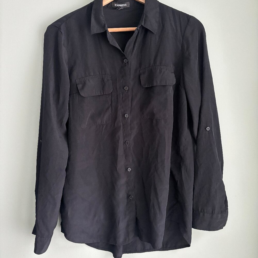 Express Black Button-Down Blouse | Size Small Pet… - image 1